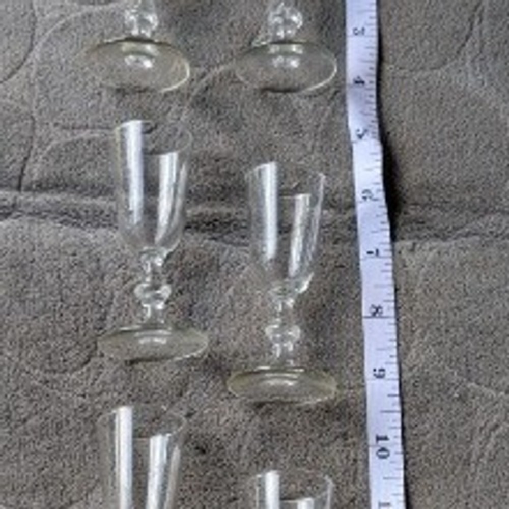 Vintage Clear Glass Cordial Liqueur Glasses Set of 6 Knobbed Stem Barware 4in